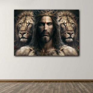 jesus with lions canvas poster wall art5232