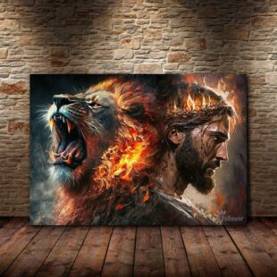lion of judah fire jesus christian canvas poster wall art0525
