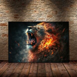 lion of judah lion with fire effect canvas poster wall art4047