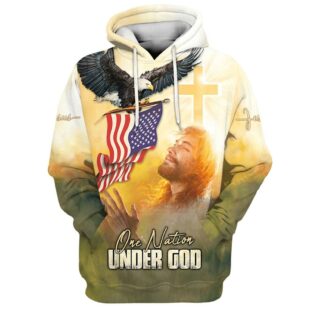 one nation under god hoodie jesus bald eagle american flag 3d printed hoodie christmas gift1314