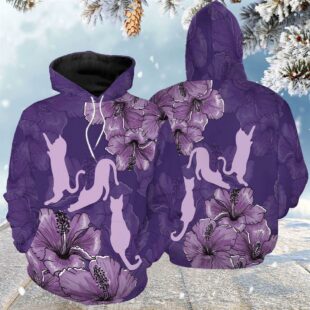 purple hibiscus cat all over print 3d hoodie for men and women christmas gift7472