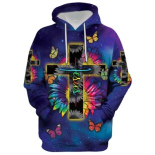 rainbow sunflower butterfly jesus cross hoodie 3d printed hoodie christmas gift6500