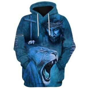 roaring blue lion and jesus faith over fear hoodie 3d printed hoodie christmas gift4664