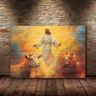 the lamb the lion the savior majestic canvas poster wall art8293