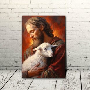 the love of god jesus holding an innocent lamb canvas poster wall art8660