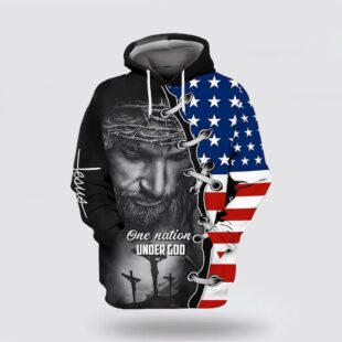 three crosses one nation under god jesus wreath american flag 3d hoodies christmas gift0047