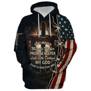 way maker miracle worker promise keeper american flag crown of thorns cross hoodie christmas gift7031