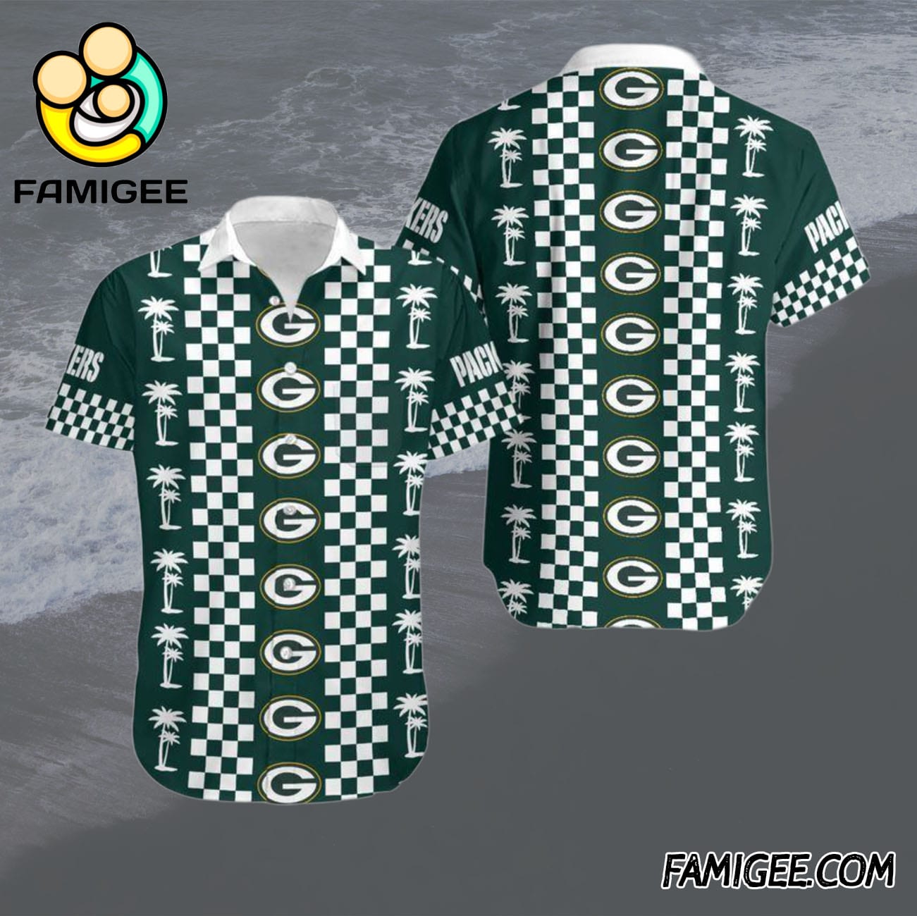 NFL Green Bay Packers Checkered Palms Hawaiian Shirt, Packers Aloha Shirt NFL Green Bay Packers Checkered Palms Hawaiian Shirt, Packers Aloha Shirt