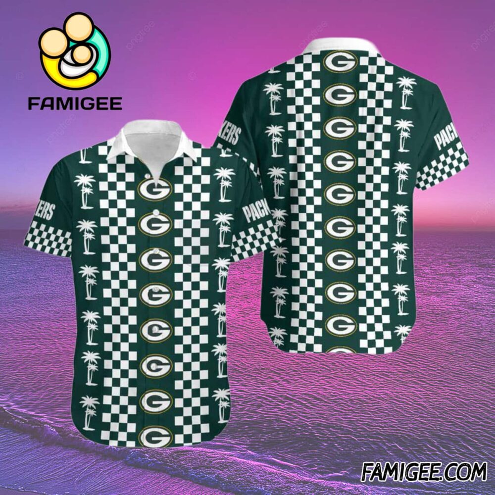 NFL Green Bay Packers Checkered Palms Hawaiian Shirt Packers Aloha Shirt 2