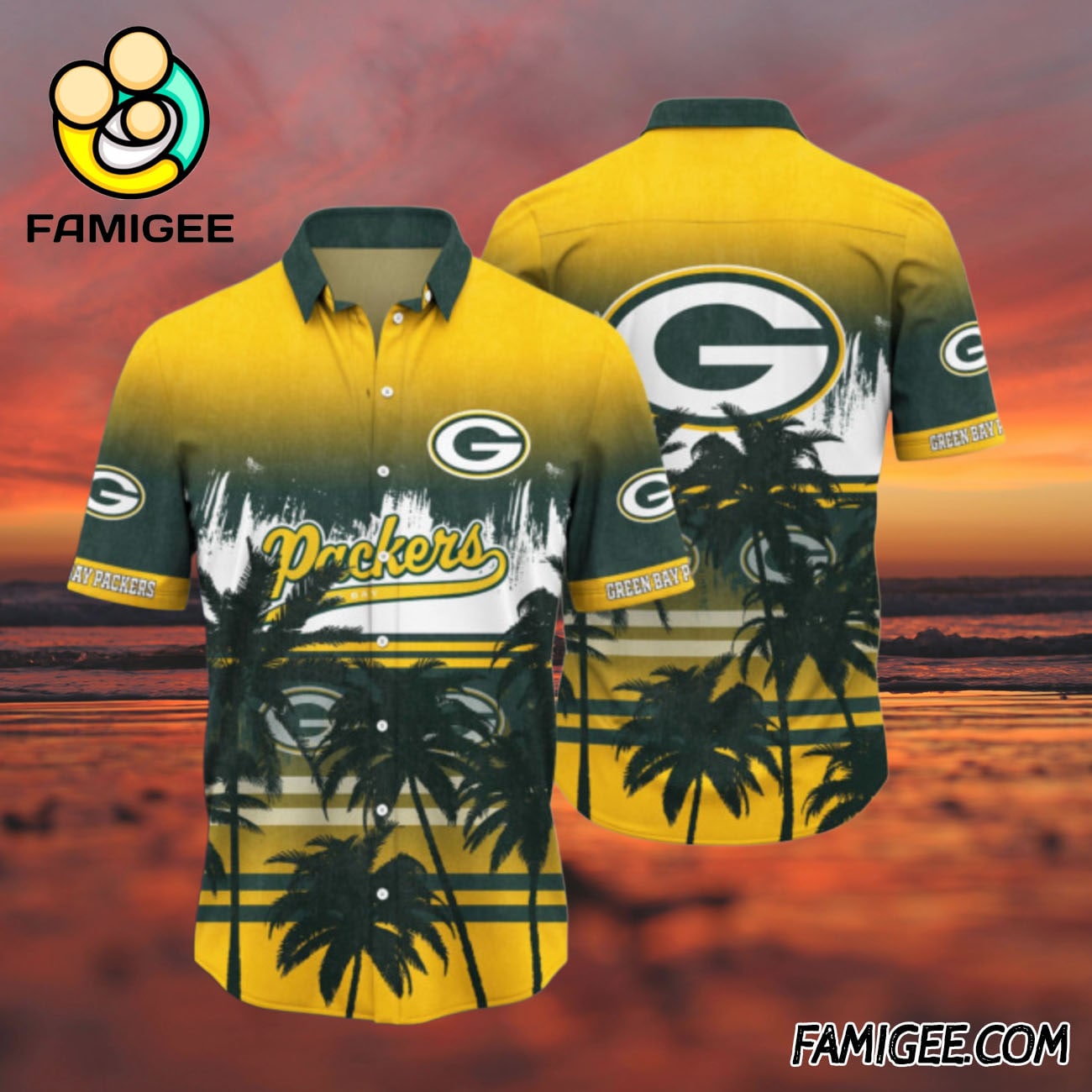 NFL Green Bay Packers Coconut Tree Hawaiian Shirt, Packers Aloha Shirt NFL Green Bay Packers Coconut Tree Hawaiian Shirt, Packers Aloha Shirt