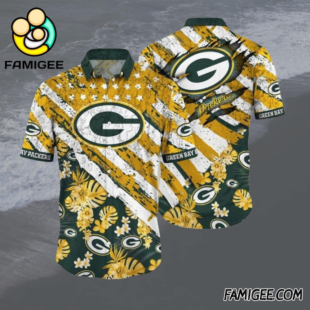 NFL Green Bay Packers Floral Victory Stripe Hawaiian Shirt Packers Aloha Shirt 1