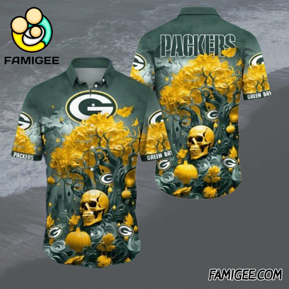 NFL Green Bay Packers Halloween Skull Hawaiian Shirt Packers Aloha Shirt 1