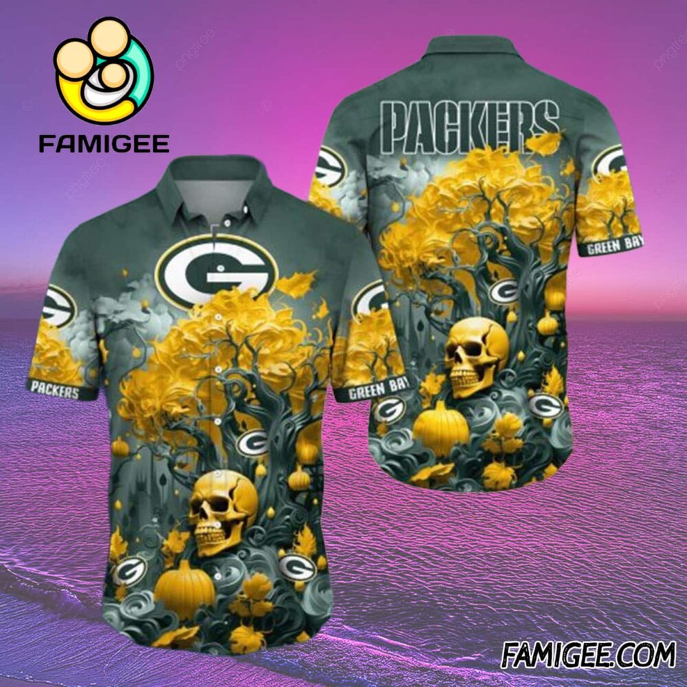 NFL Green Bay Packers Halloween Skull Hawaiian Shirt Packers Aloha Shirt 2