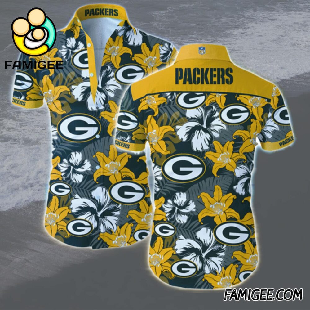 NFL Green Bay Packers Hibiscus Wave Hawaiian Shirt Packers Aloha Shirt 1