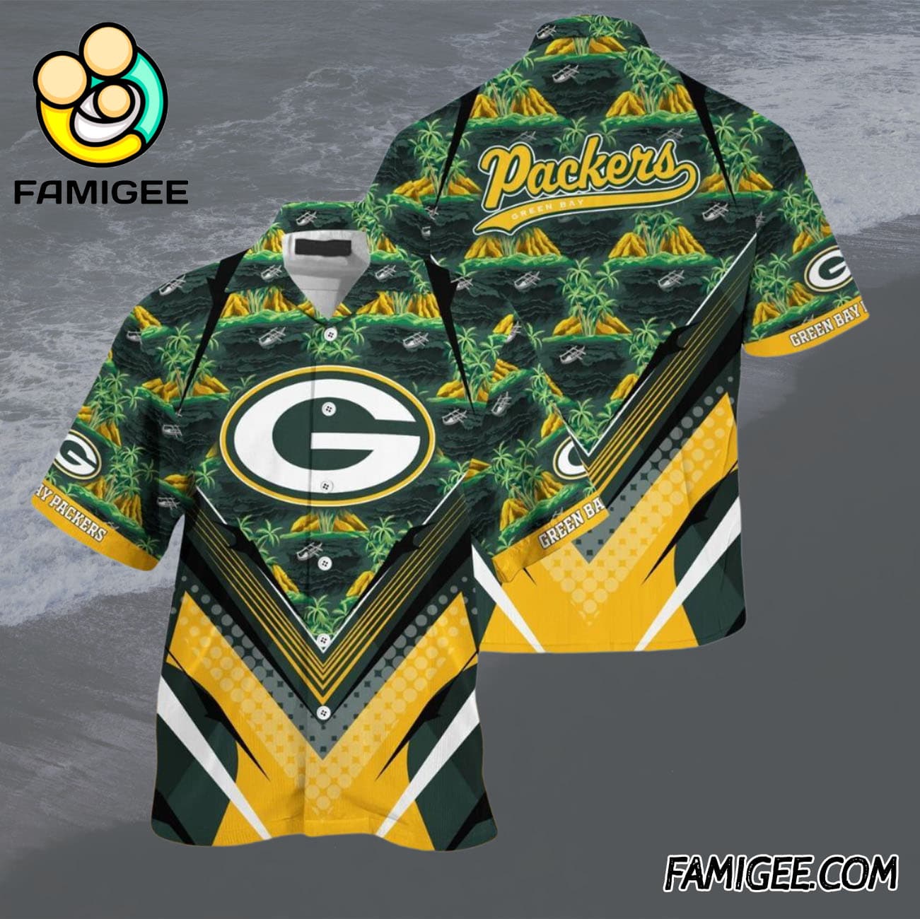 NFL Green Bay Packers Island Horizon Hawaiian Shirt, Packers Aloha Shirt NFL Green Bay Packers Island Horizon Hawaiian Shirt, Packers Aloha Shirt