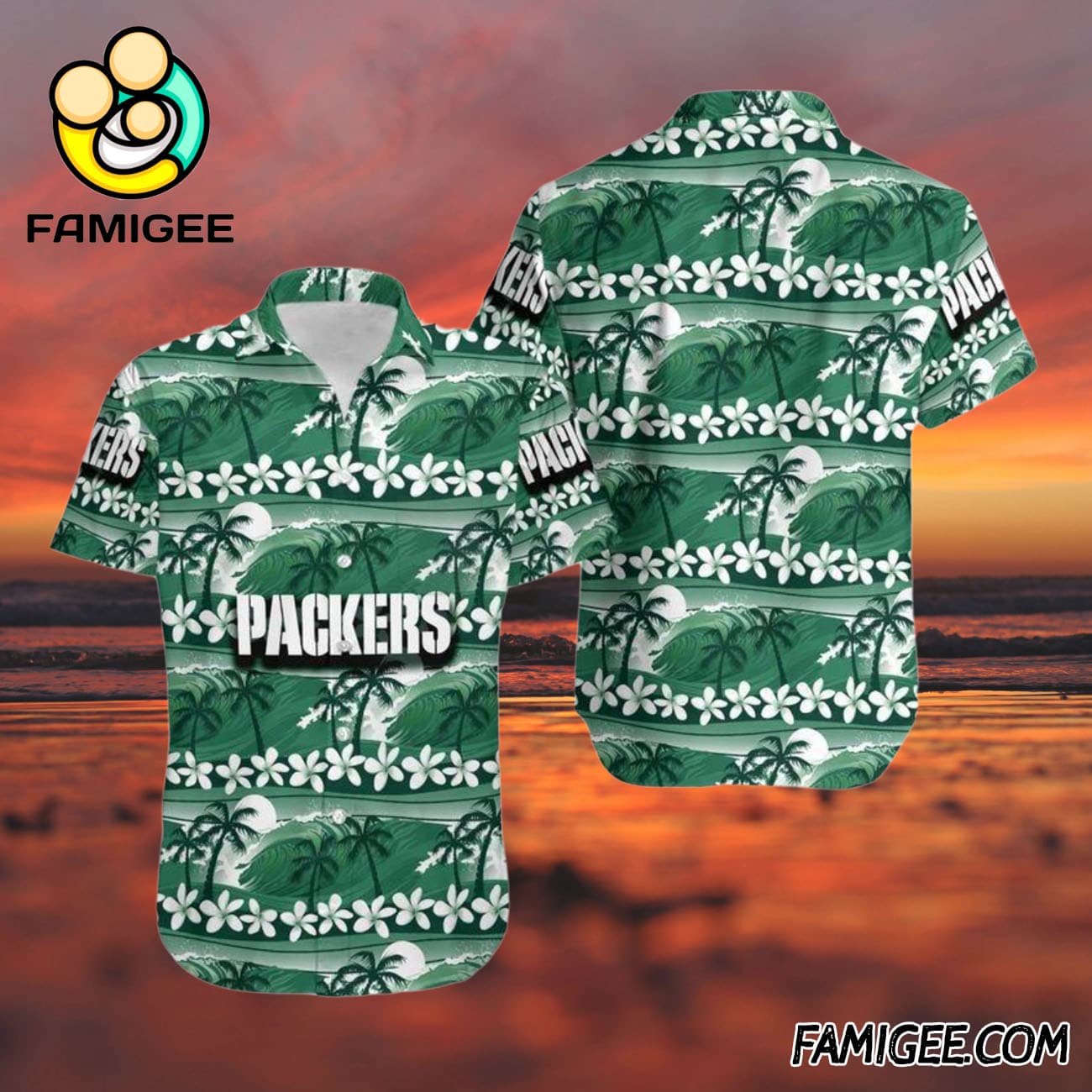 NFL Green Bay Packers Tropical Waves Hawaiian Shirt, Packers Aloha Shirt NFL Green Bay Packers Tropical Waves Hawaiian Shirt, Packers Aloha Shirt