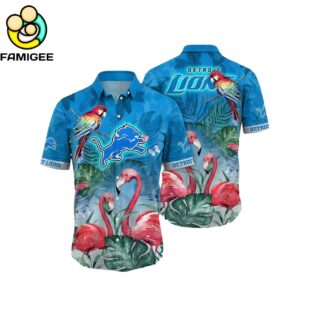 Detroit Lions 2024 Flamingo And Parrot Hawaiian Shirt 1