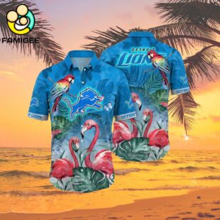 Detroit Lions 2024 Flamingo And Parrot Hawaiian Shirt 2