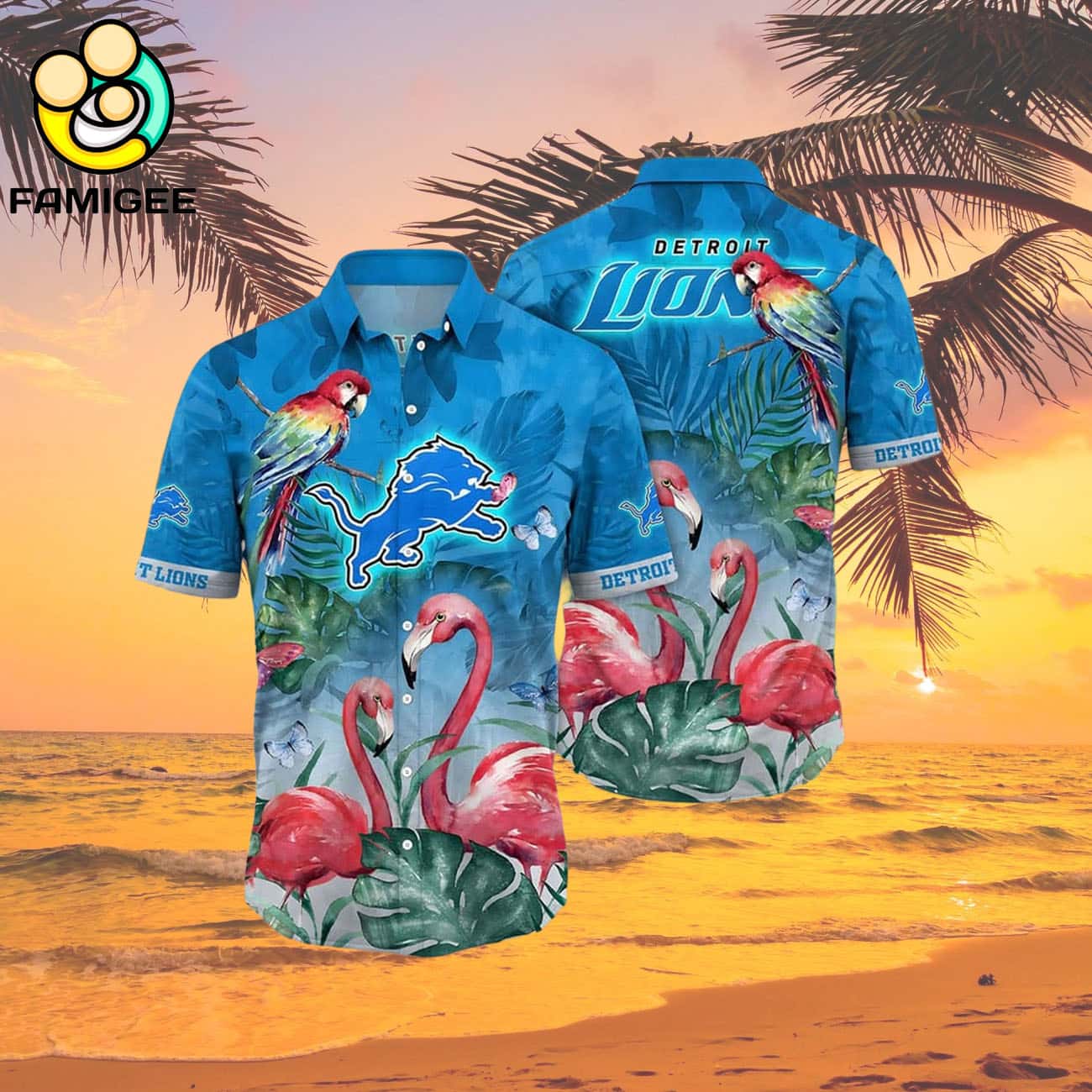 Detroit Lions 2024 Flamingo And Parrot Hawaiian Shirt Detroit Lions 2024 Flamingo And Parrot Hawaiian Shirt