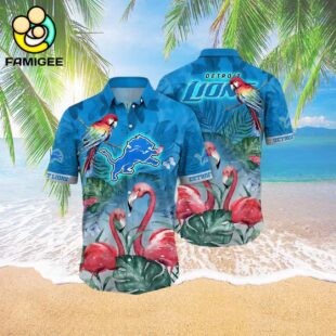 Detroit Lions 2024 Flamingo And Parrot Hawaiian Shirt 3