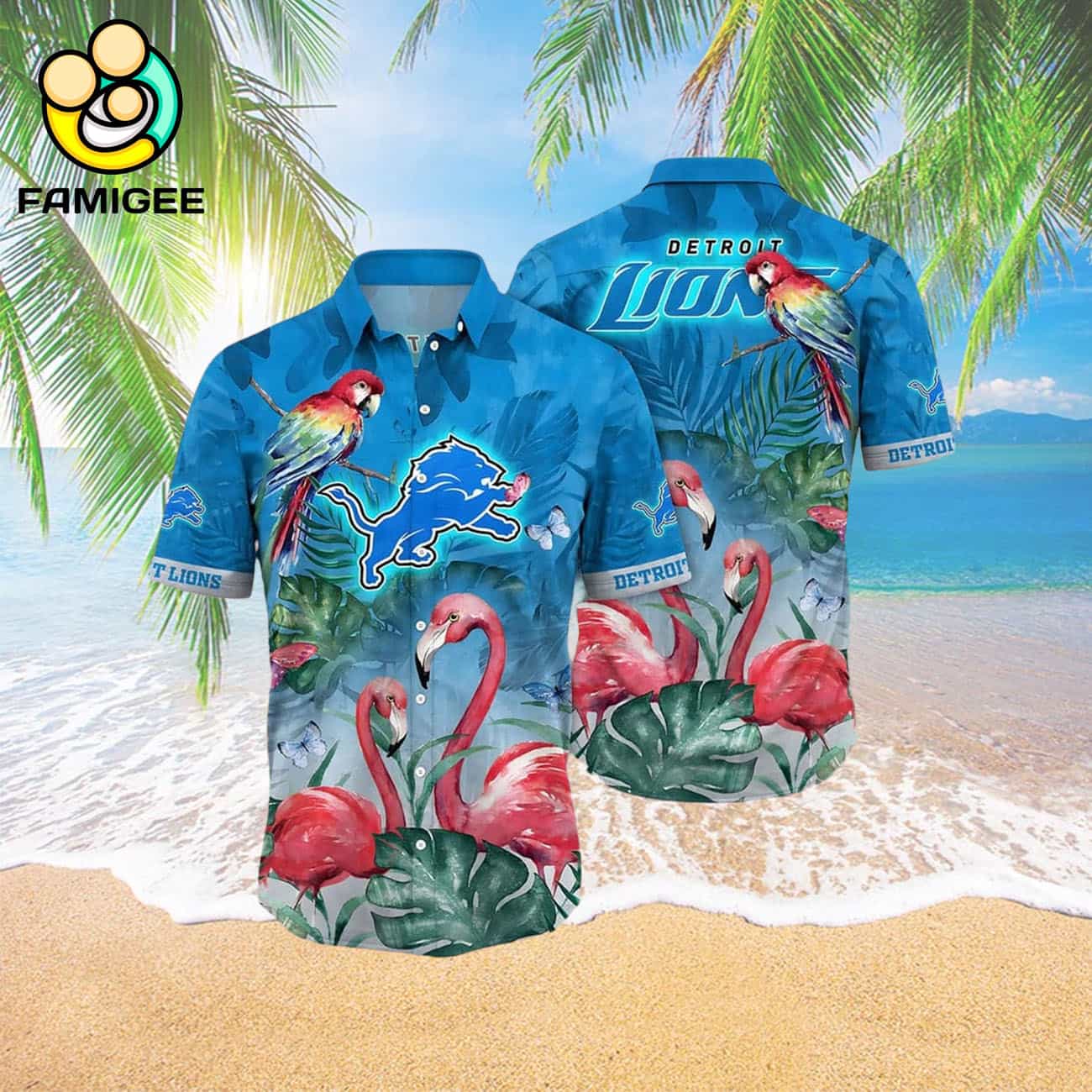 Detroit Lions 2024 Flamingo And Parrot Hawaiian Shirt Detroit Lions 2024 Flamingo And Parrot Hawaiian Shirt