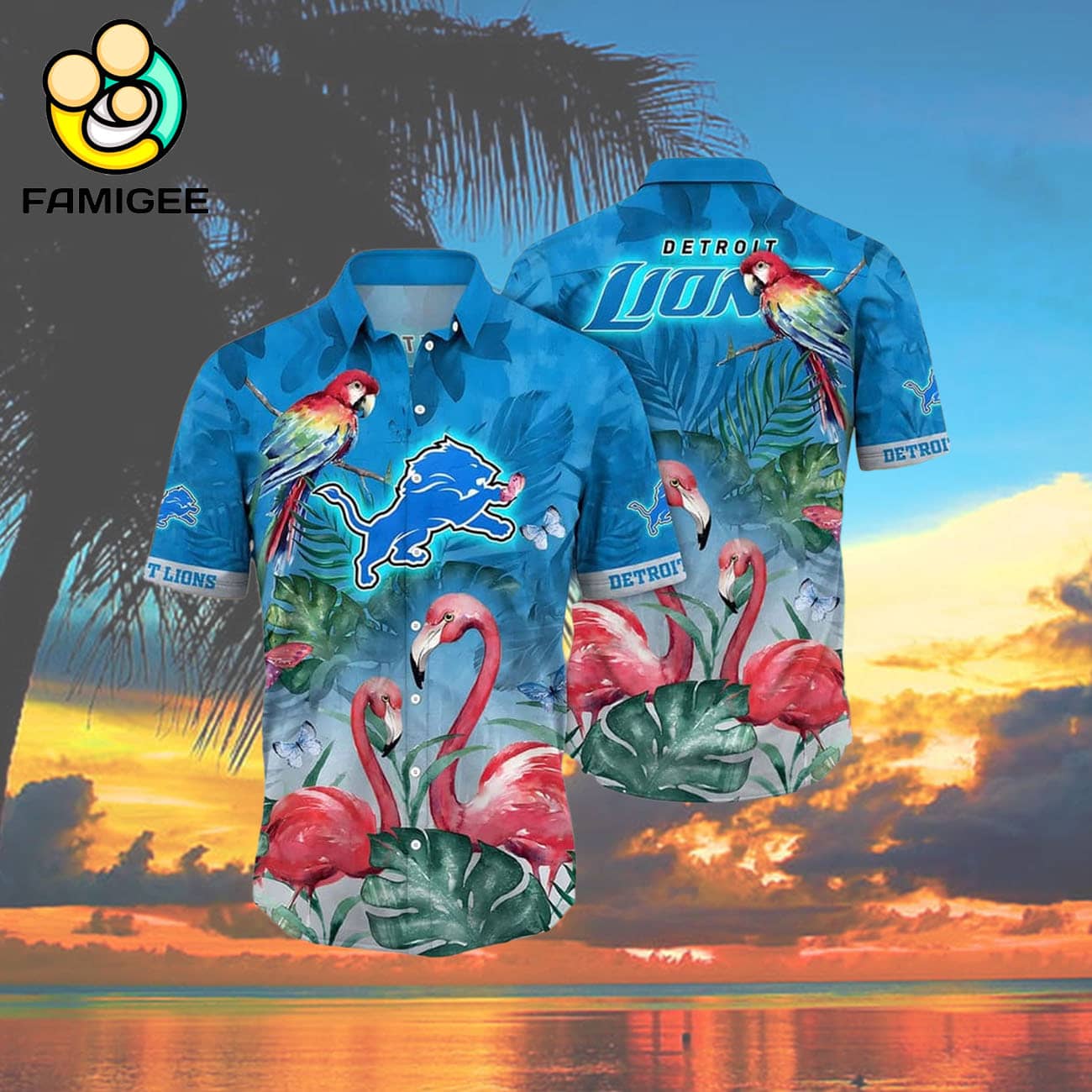Detroit Lions 2024 Flamingo And Parrot Hawaiian Shirt Detroit Lions 2024 Flamingo And Parrot Hawaiian Shirt