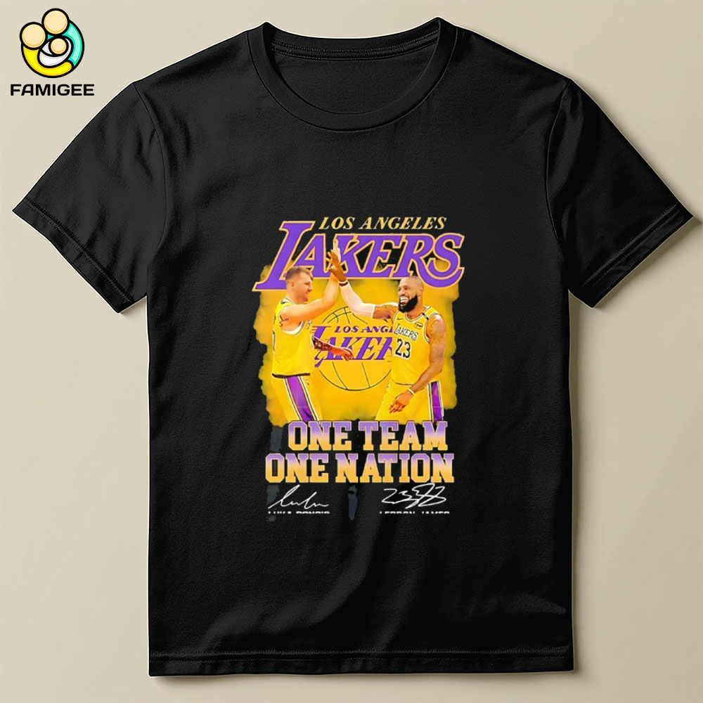 Los Angeles Lakers One Team One Nation Luka Doncic Lebron James Signature Shirt Los Angeles Lakers One Team One Nation Luka Doncic Lebron James Signature Shirt