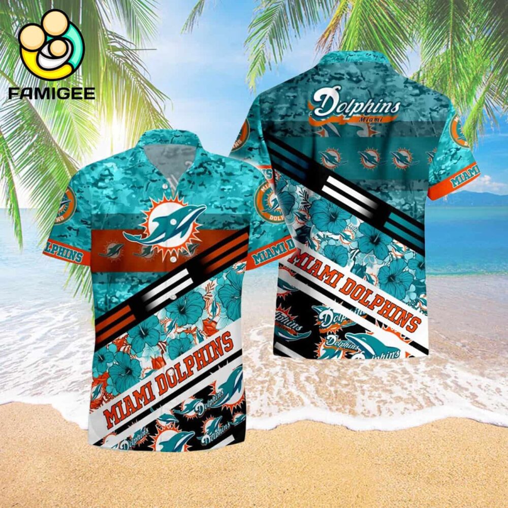 Miami Dolphins Nfl 3d Camo Floral T Hawaiian Shirt 3