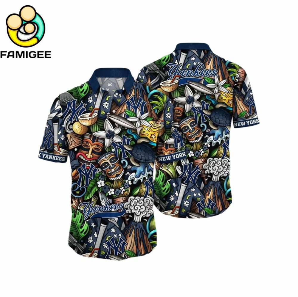 New York Yankees Mlb Tiki Flower Hawaiian Shirt 1