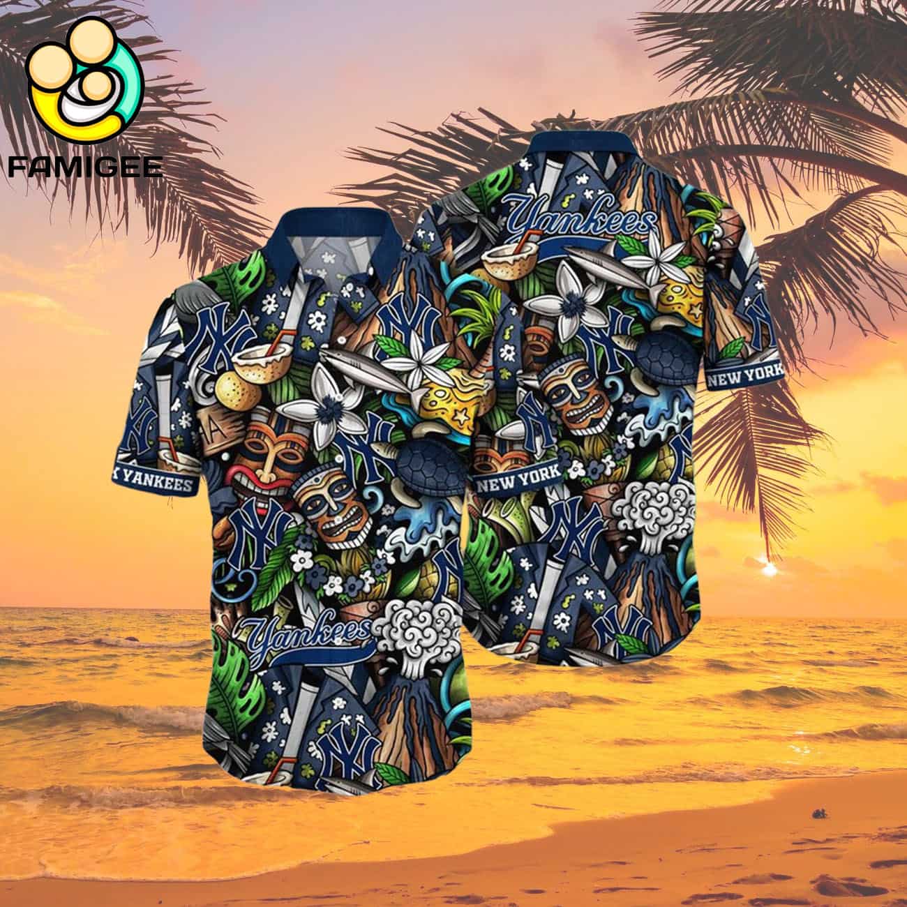 New York Yankees Mlb Tiki Flower Hawaiian Shirt New York Yankees Mlb Tiki Flower Hawaiian Shirt