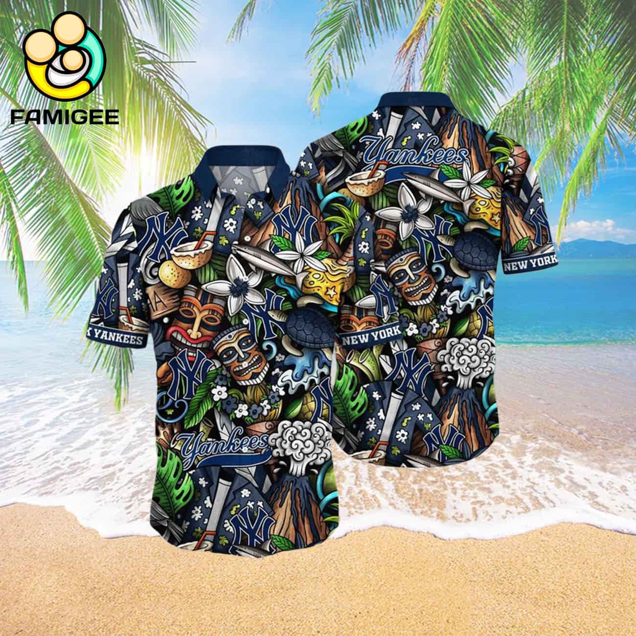 New York Yankees Mlb Tiki Flower Hawaiian Shirt New York Yankees Mlb Tiki Flower Hawaiian Shirt