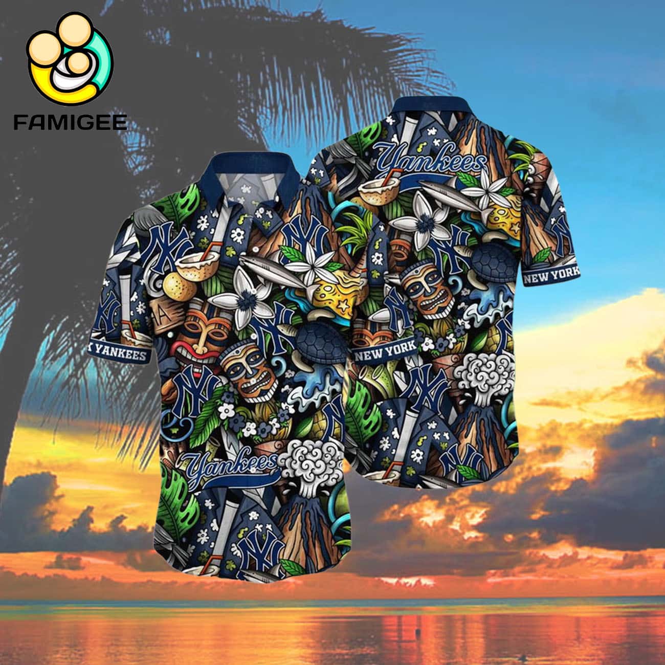 New York Yankees Mlb Tiki Flower Hawaiian Shirt New York Yankees Mlb Tiki Flower Hawaiian Shirt