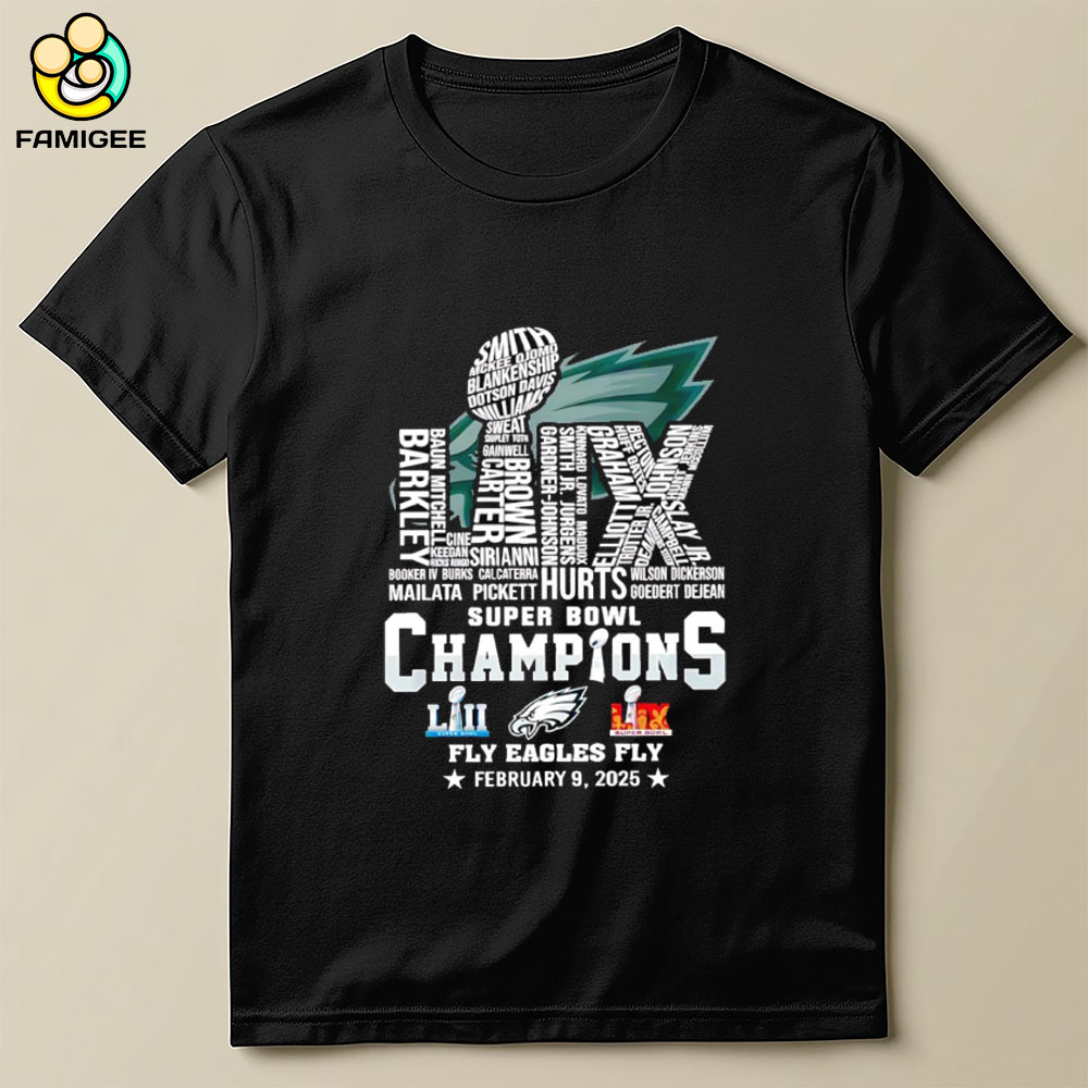 Philadelphia Eagles Super Bowl Champions 2025 Fly Eagles Lix Player Name Shirt Philadelphia Eagles Super Bowl Champions 2025 Fly Eagles Lix Player Name Shirt