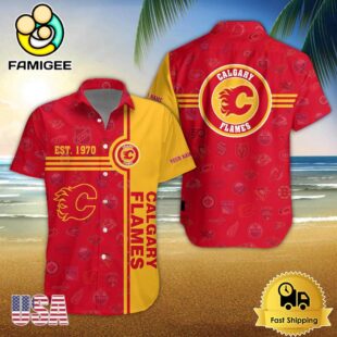 Calgary Flames Nhl Logo Pattern Custom Hawaiian Shirt