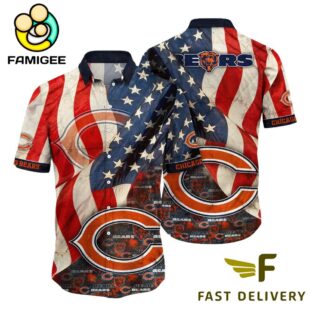 Chicago Bears American Flag Hawaiian Shirt