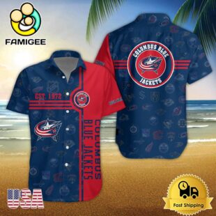 Columbus Blue Jackets Nhl Logo Pattern Custom Hawaiian Shirt