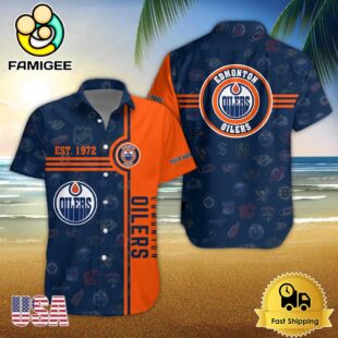 Edmonton Oilers Nhl Logo Pattern Custom Hawaiian Shirt