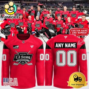 Los Angeles Kings LA Strong Black Custom Name Red Hockey Jersey