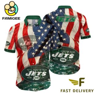 New York Jets American Flag Hawaiian Shirt