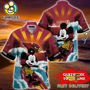 NFL Arizona Cardinals Mickey Mouse Surfing Custom Name Hawaiian Shirt