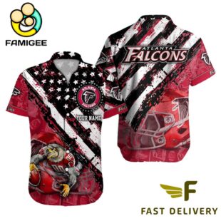 NFL Atlanta Falcons Football American Flag Mascot Custom Name Hawaiian Shirt