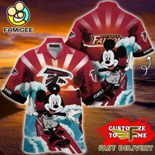 NFL Atlanta Falcons Mickey Mouse Surfing Custom Name Hawaiian Shirt