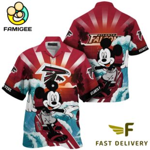 NFL Atlanta Falcons Mickey Mouse Surfing Custom Name Hawaiian Shirt