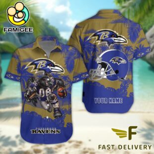 NFL Baltimore Ravens Football Mascot Custom Name Hawaiian Shirt