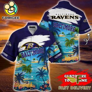 NFL Baltimore Ravens Hawaii Beach Custom Name Hawaiian Shirt