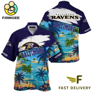 NFL Baltimore Ravens Hawaii Beach Custom Name Hawaiian Shirt