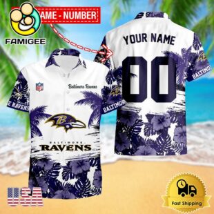 NFL Baltimore Ravens Hibiscus Flower Custom Name Hawaiian Shirt