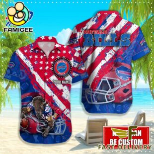 NFL Buffalo Bills Football American Flag Mascot Custom Name Hawaiian Shirt