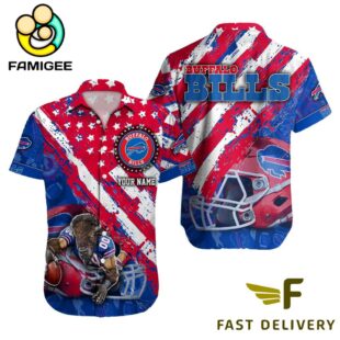 NFL Buffalo Bills Football American Flag Mascot Custom Name Hawaiian Shirt