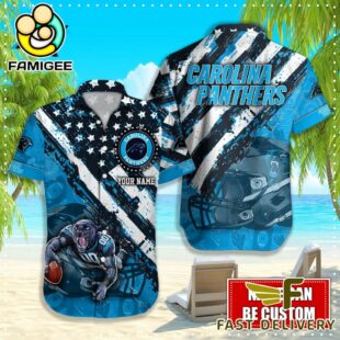 NFL Carolina Panthers Football American Flag Mascot Custom Name Hawaiian Shirt